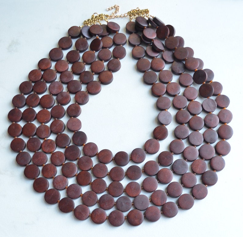 Brown Wood Statement Necklace, Beaded Layered Necklace, Chunky Wood Necklace, Gift For Her Charlotte image 4