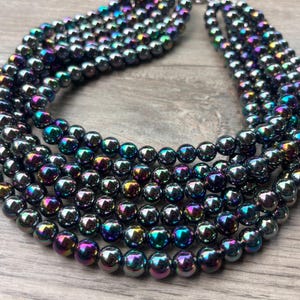 Gray Rainbow Statement Necklace, Acrylic Bead Necklace, Chunky Multi Strand, Gift For Her - Alana