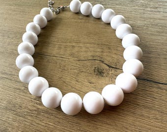 White Acrylic Big Bead Statement Necklace, Short Lucite Necklace - Betty