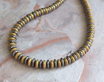 Hematite Gold Mens Necklace, Man Necklace, Stone Bead Necklace, Necklace For Man, Gift For Him - Mateo