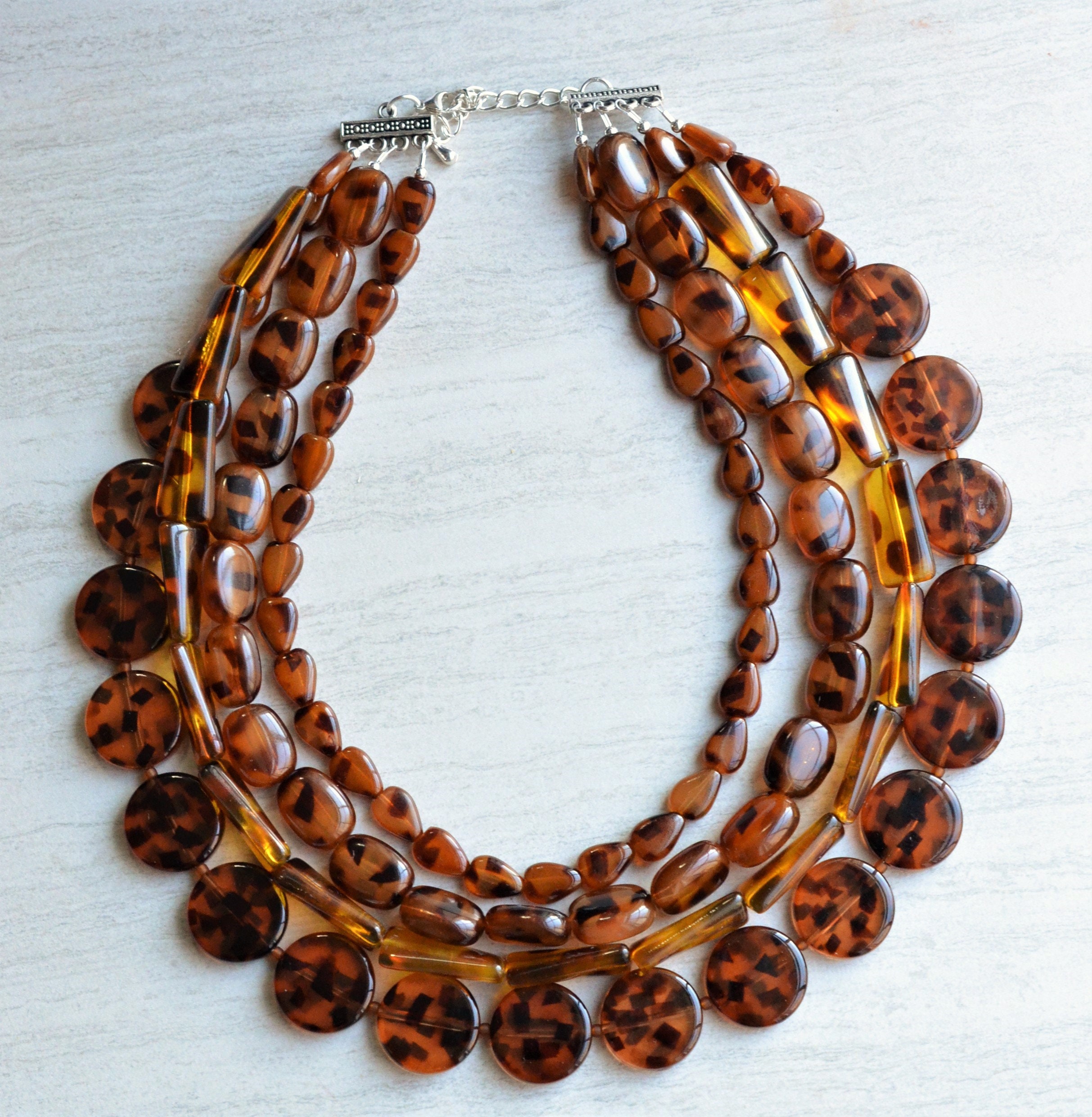 Tortoise Shell Statement Necklace Beaded Acrylic Necklace Etsy