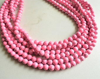 Pink Bead Statement Necklace, Chunky Howlite Necklace, Multi Strand Jewelry, Gift For Her - Michelle