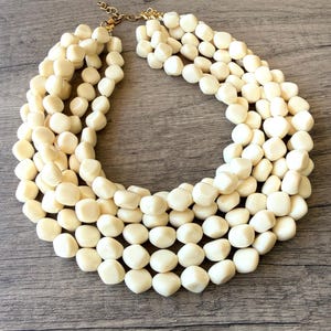 Cream White Lucite Beaded Necklace, Acrylic Multi Strand Necklace - Julianna