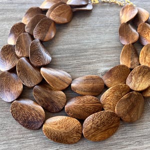 Wood Statement Necklace Brown Beaded Necklace Chunky Multi Strand Necklace Gift For Her - Miranda