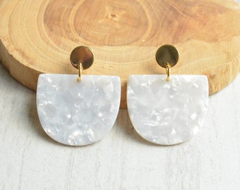 White Ivory Statement Earrings Lucite Big Earrings Terrazzo Large Earrings Gifts For Her - Nora