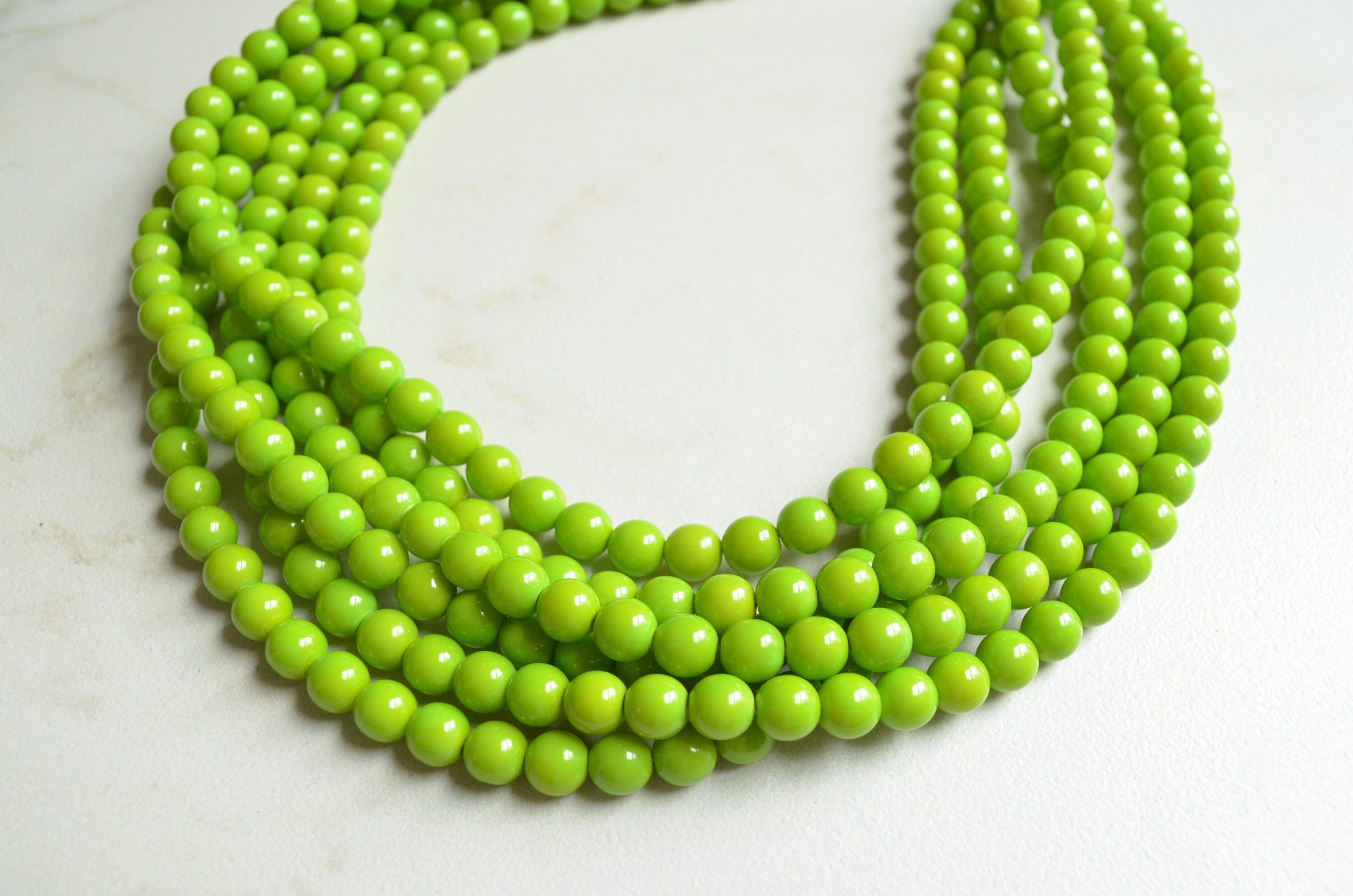 Lime Green Bead Statement Necklace Glass Multi Strand Etsy