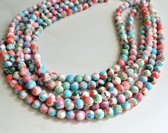 Multi Color Statement Necklace, Beaded Chunky Necklace, Colorful Stone Necklace - Michelle