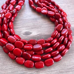 Red Acrylic Statement Necklace, Lucite Bead Necklace, Multi Strand Chunky Necklace, Gift For Woman - Lauren