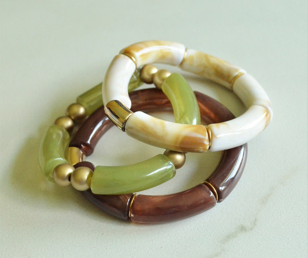 Acrylic Bead Bracelets, Lucite Tube Bracelet, Stretch Womens Bracelet, Gift for Her Etsy