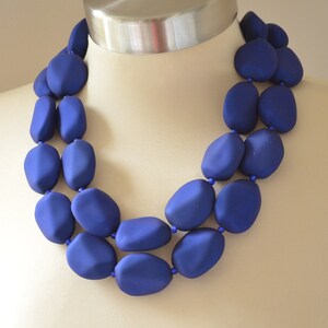 Cobalt Blue Statement Necklace Beaded Rubber Necklace Matte Acrylic Necklace  - Nikki