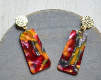 Red Orange Statement Earrings, Lucite Big Earrings, Acrylic Long Earrings, Gifts For Her - Nevaeh