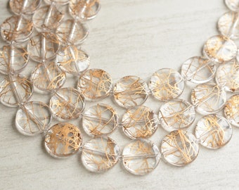 Clear Gold Statement Necklace, Lucite Bead Necklace, Chunky Multi Strand Necklace - Charlotte