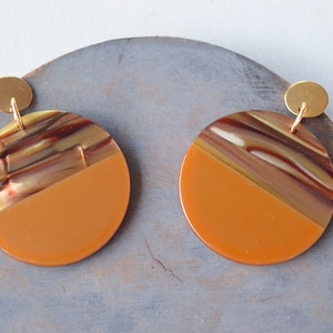 Brown Copper Statement Earrings, Acrylic Big Earrings, Lucite Large Earrings, Gifts For Women - Orville
