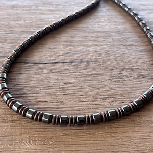 Hematiet koperen herenketting, stenen kralenketting, herensieraden, ketting voor man, cadeau voor hem - Wallace