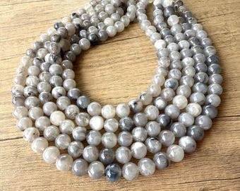 Gray White Acrylic Big Bead Statement Necklace, Lucite Chunky Necklace - Alana