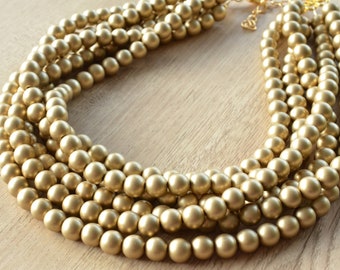 Gold Statement Necklace, Matte Beaded Necklace, Chunky Necklace, Gift For Her - Alana