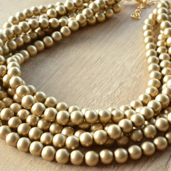 Gold Statement Necklace, Matte Beaded Necklace, Chunky Necklace, Gift For Her - Alana