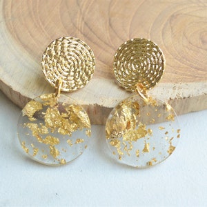 Gold Clear Statement Earring, Lucite Disc Earrings, Big Acrylic Earrings, Gift For Her -