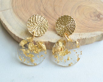 Gold Clear Statement Earring, Lucite Disc Earrings, Big Acrylic Earrings, Gift For Her -