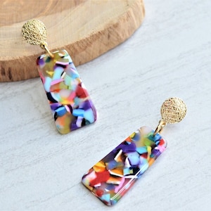 Multi Color Statement Earrings, Colorful Lucite Earrings, Terrazzo Earrings, Gift For Her Nevaeh image 4