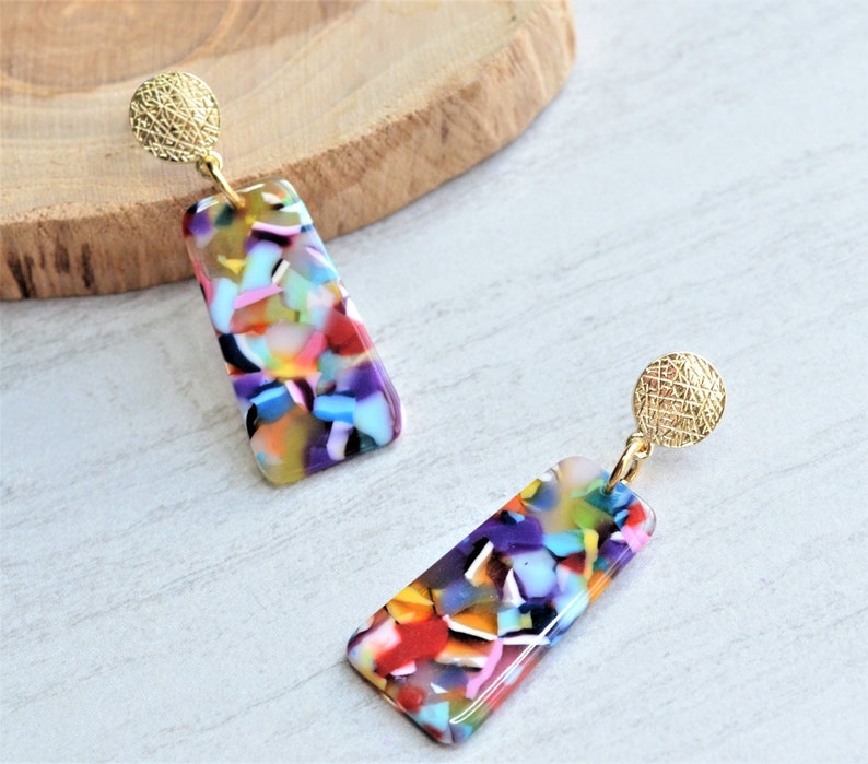 Multi Color Statement Earrings, Colorful Lucite Earrings, Terrazzo Earrings, Gift For Her Nevaeh image 4