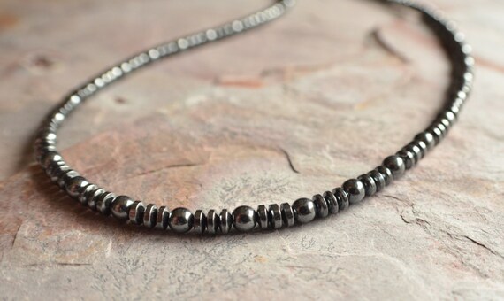 Mens Beaded Necklace Hematite Necklace 