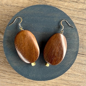 Bruine houten hangoorbellen, sieradenset - Miranda