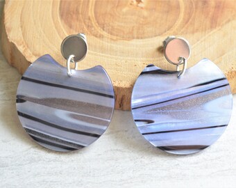 Blue Black Statement Earrings, Lucite Big Earrings, Acrylic Large Earrings, Gifts For Women - Hanna