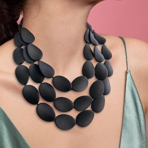 Black Matte Statement Necklace, Beaded Chunky Necklace, Gifts For Women - Morgan