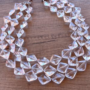 Clear Statement Necklace, Acrylic Bead Necklace, Lucite Multi Strand Necklace - Krista