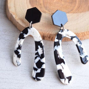 Black White Statement Earrings Acrylic Bold Big Earrings Gifts For Women - Lillian