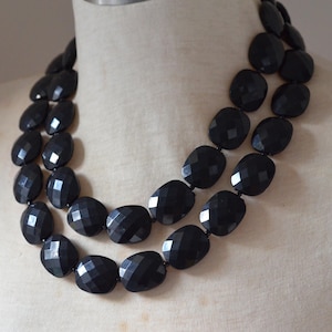 Black Acrylic Statement Necklace, Beaded Lucite Necklace, Chunky Multi Strand, Gifts For Her - Elizabeth