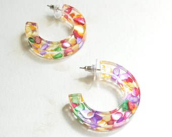 Multi Color Earrings, Hoop Statement Earrings, Colorful Large Earrings, Gift For Her