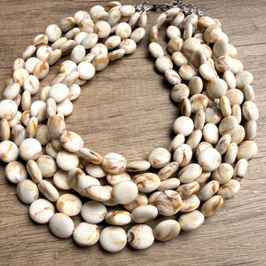 Cream Brown Acrylic Beaded Necklace, Chunky Multi Strand Necklace - Missy
