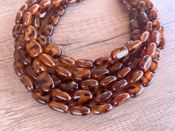 Tortoise Shell Statement Necklace Lucite Beaded Necklace Chunky