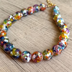 Multi Color Beaded Choker Necklace Acrylic Bead Short Necklace - Betty