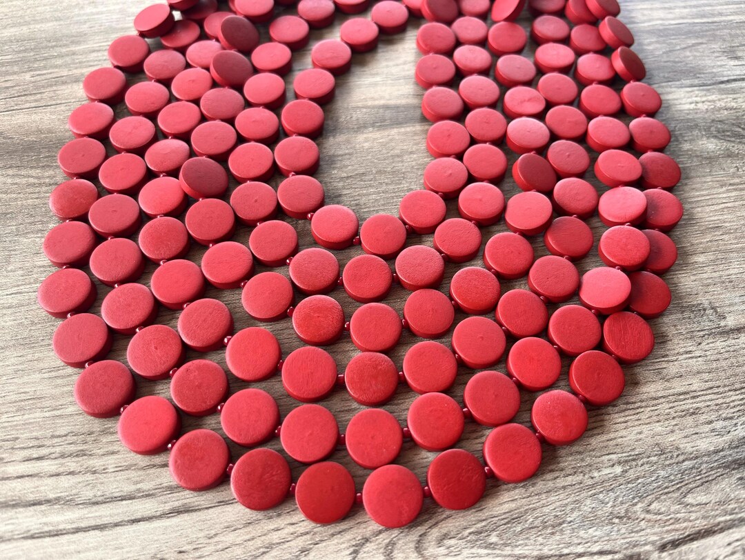 Wood Beaded Magnetic Clasp Necklace - Red main image 1