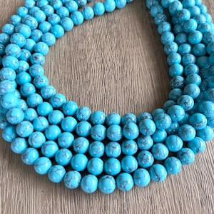 Turquoise Blue Statement Necklace, Chunky Bead Necklace, Multi Strand Necklace - Alana