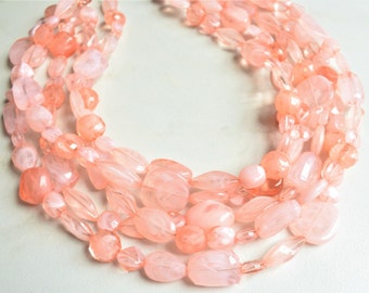 Pink Acrylic Statement Necklace, Lucite Bead Necklace, Chunky Multi Strand, Necklace For Women - Valerie