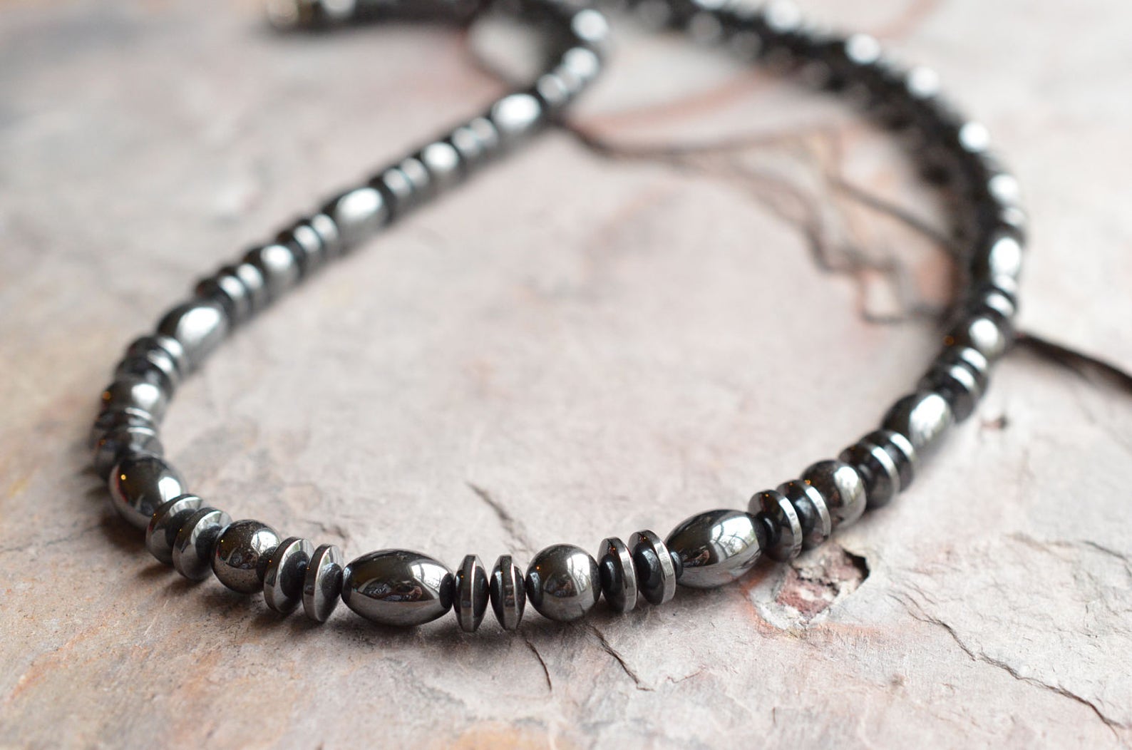 Mens Hematite Necklace Gray Stone Necklace Bead Necklace Etsy
