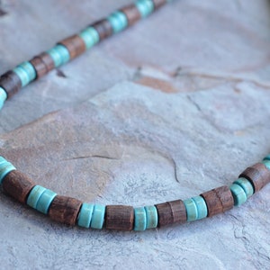 Wood Mens Necklace, Turquoise Bead Necklace, Wooden Necklace, Man Necklace, Gift For Him - Dennis