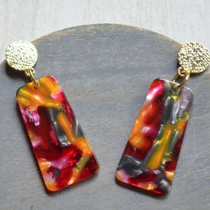 Red Orange Acrylic Statement Earrings, Lucite Big Earrings, Gifts For Her - Nevaeh