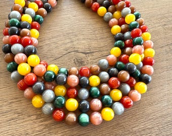 Multi Color Fall Acrylic Statement Necklace,  Statement Jewelry  - Alana