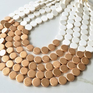 White Gold Statement Necklace, Wood Bead Necklace, Chunky Multi Strand Necklace - Regan