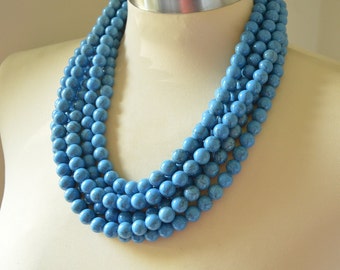 Blue Howlite Statement Necklace, Beaded Chunky Necklace, Gifts For Women - Alana