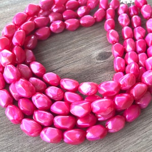 Pink Acrylic Beaded Statement Necklace: Chunky Multi Strand Necklace - Penelope