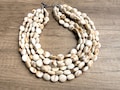 Cream Brown Acrylic Beaded Necklace, Chunky Multi Strand Necklace - Missy