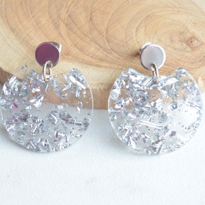 Clear Lucite Earrings, Acrylic Statement Earrings, Big Silver Earrings - Hanna