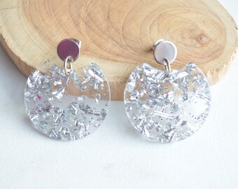 Boucles d’oreilles Clear Lucite, Boucles d’oreilles Acrylique Statement, Boucles d’oreilles Big Silver - Hanna