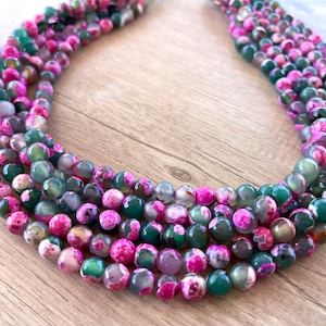 Grün Rosa Statement Halskette, klobige Perlenkette, Facettierte Stein Halskette, Halskette für Frauen - Tara